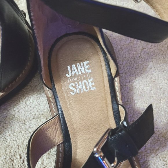 JANE and the SHOE Jenna Black leather open-toe rear ankle zip up sandals Size 7 - Picture 2 of 4
